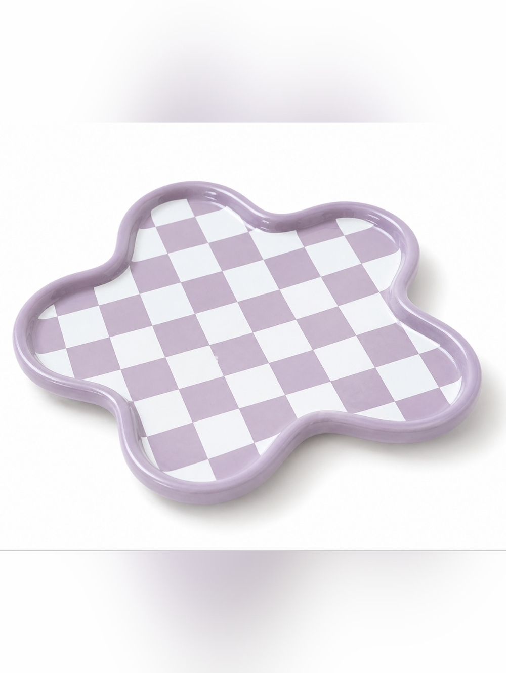 Retro Lavender Checkerboard Trinket Dish 8” | Groovy Jewelry Tray NWT - Picture 2 of 3